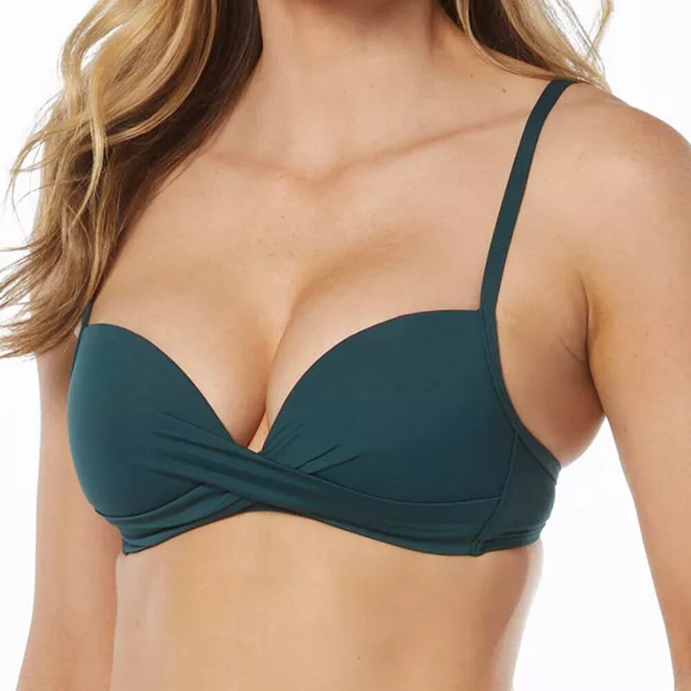 NWT Vince Camuto Draped Bikini Top Forest Green Sz L